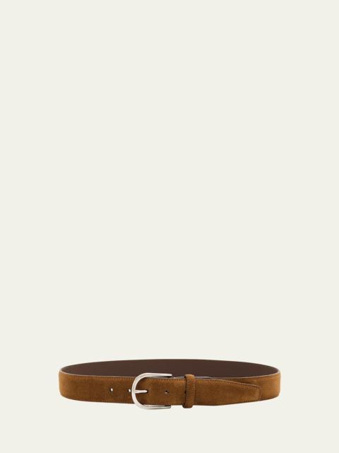 Brioni Men's Suede Round-Buckle Belt