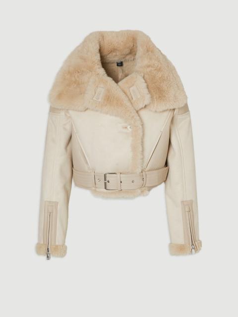 KAREN MILLEN Faux Shearling Crop Biker Coat