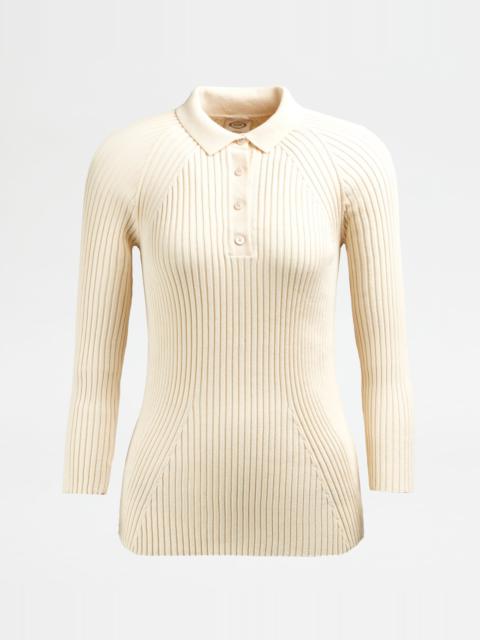 Tod's POLO SHIRT IN KNIT - WHITE