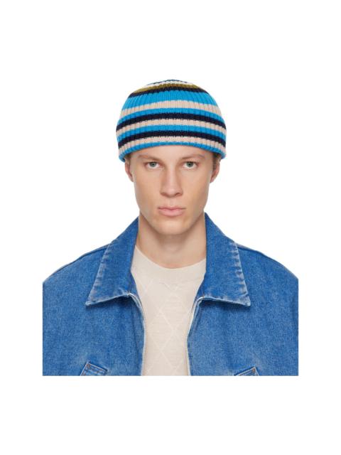 Marni Blue Striped Ribbed Beanie
