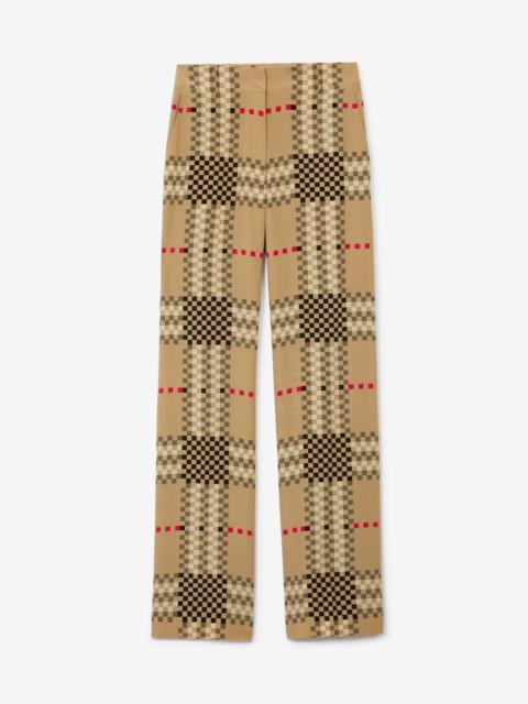 Burberry Pixel Check Silk Crepe de Chine Wide-leg Trousers