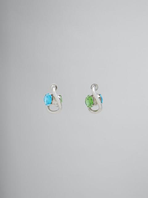 BLUE AND GREEN RHINESTONE TWISTED HOOP EARRINGS