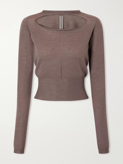 Rick Owens Cropped cut-out virgin wool sweater Grape