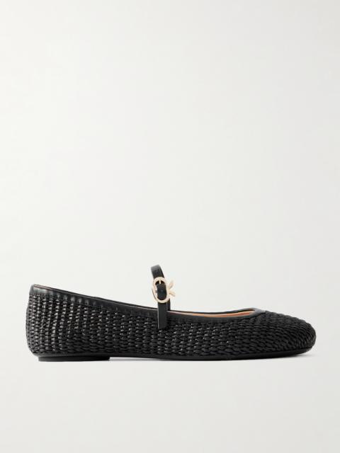 Gianvito Rossi Carla Marbella Leather-trimmed Raffia Mary Jane Flats