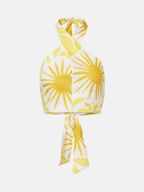 CALA de la CRUZ Ivy printed halterneck linen crop top