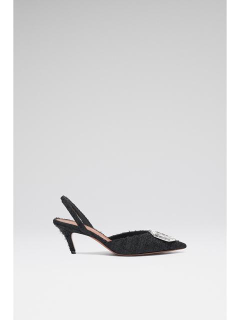 Amina Muaddi CAMELIA SLING 60 BLACK TWEED