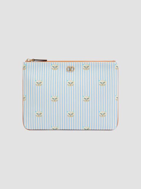 Valentino Men's VLogo Signature Pouch in Grainy Calfskin - Azure Ivory