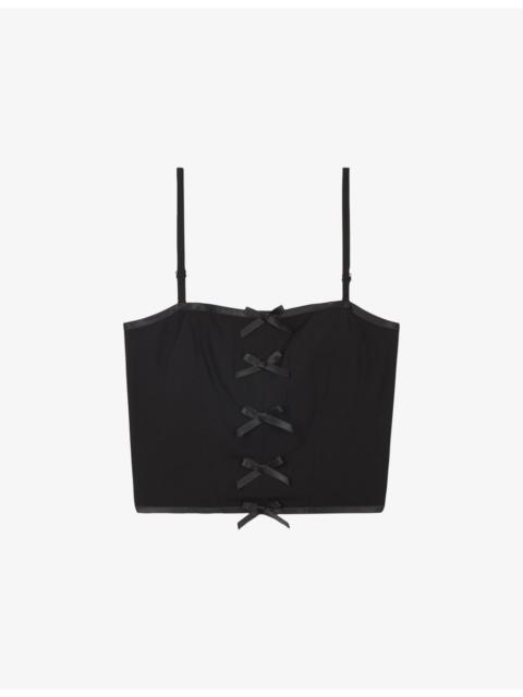 The Kooples Cropped Bow-Embellished Woven Top