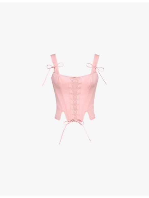 House of CB Callie Lace-Up Stretch-Cotton Corset Top