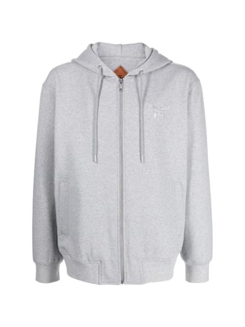 logo-embroidered zip-up hoodie