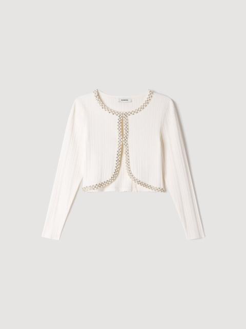 Sandro CROPPED PEARL AND STRASS CARDIGAN