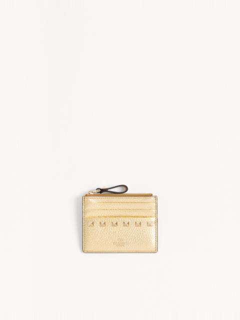 Valentino ROCKSTUD LAMINATED GRAINY CALFSKIN CARD HOLDER WITH ZIPPER