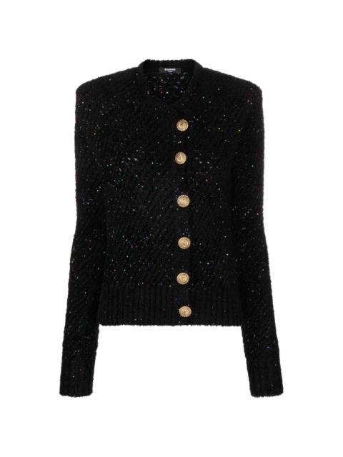 sequinned ribbed-knit cardigan