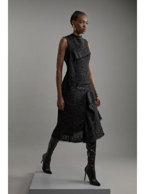 KAREN MILLEN Metallic Boucle Tailored Sleeveless Asymmetric Midaxi Dress