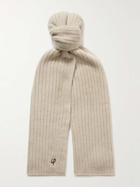 Leather-Trimmed Ribbed Cashmere Scarf