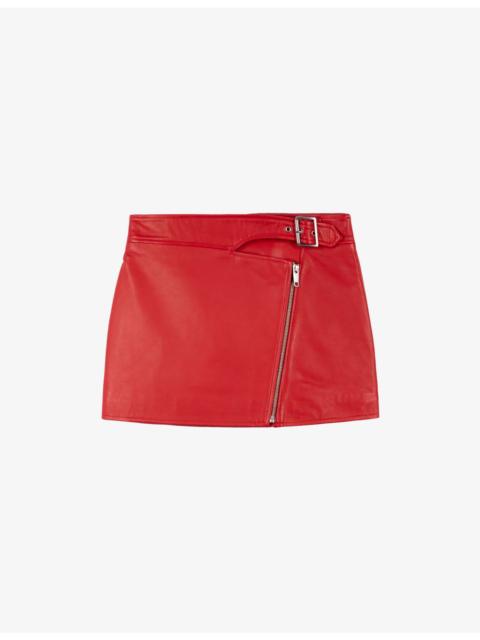The Kooples Buckle-Embellished Zipped Leather Mini Skirt