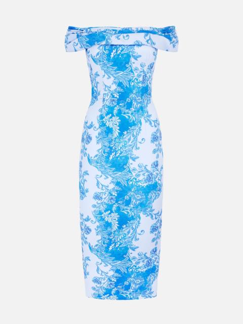 EMILIA WICKSTEAD Rochelle Dress In Blue Floral Damask Taffeta Faille