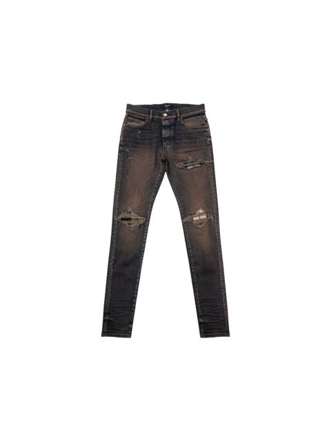 AMIRI AMIRI MX1 Plaid Distressed Skinny Fit Jeans Dark Indigo
