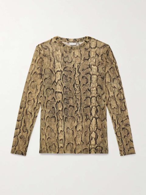 Slim-Fit Snake-Print Stretch-Mesh T-Shirt