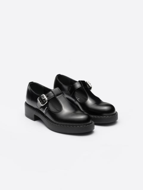 Brushed-leather Mary Jane T-strap shoes