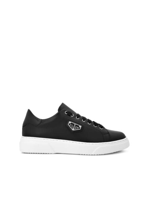 logo-plaque leather sneakers