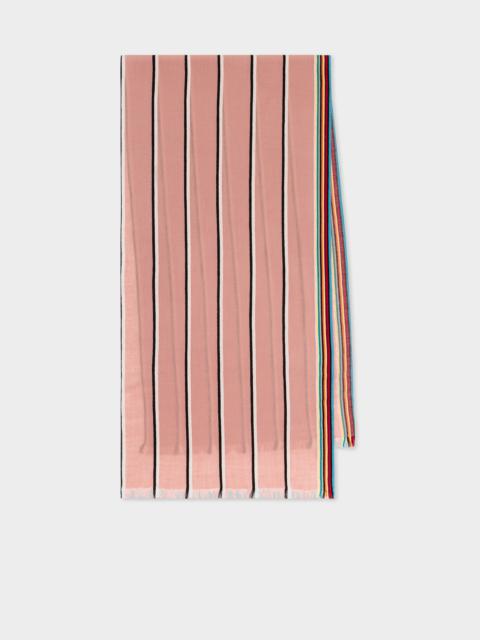 Pink Artist Stripe Edge Lambswool-Cashmere Scarf