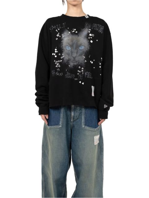 Maison MIHARAYASUHIRO Cat Printed Embellished Distressed Sweatshirt