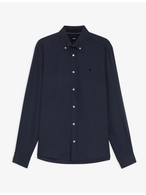 BOSS Brand-Embroidered Long-Sleeved Linen Shirt