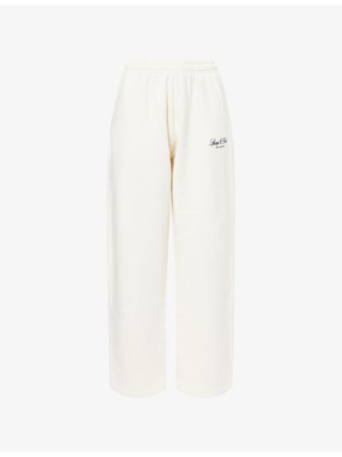 Sporty & Rich Vendome LA Embroidered Wide-Leg Cotton-Jersey Jogging Bottoms