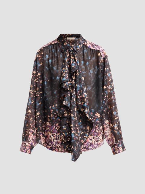 ULLA JOHNSON Women's Gesture Floral Silk Ruffle Blouse - Eclipse