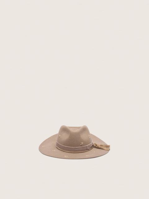 Golden Goose Beige fedora hat with double strap and flower embroidery with beads