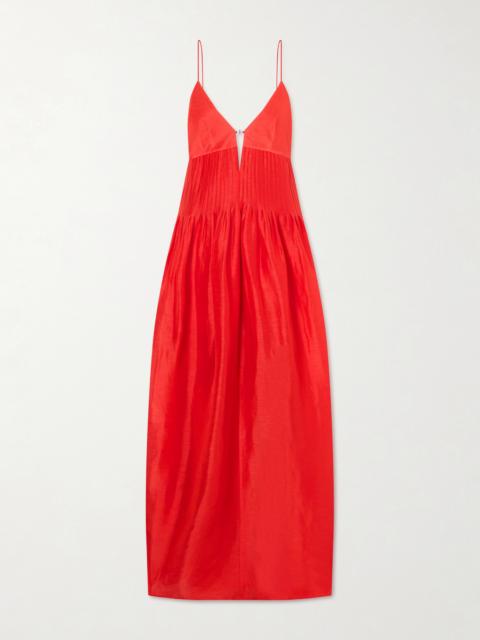 TORY BURCH Embellished Pleated Linen And Silk-blend Maxi Dress
