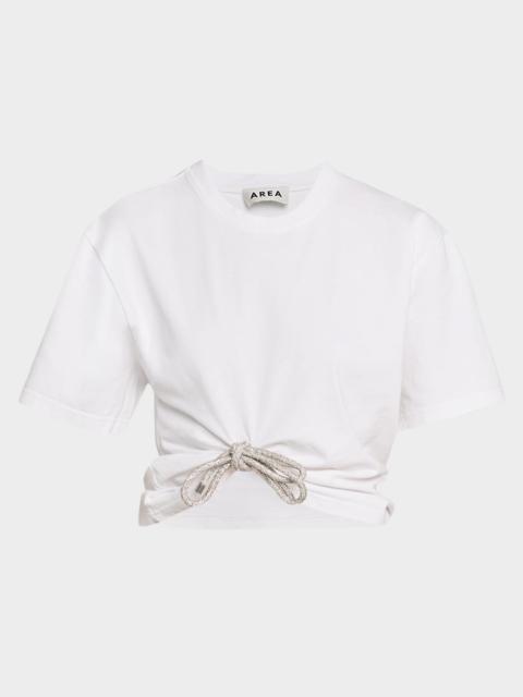 AREA Crystal Bow Crop T-Shirt