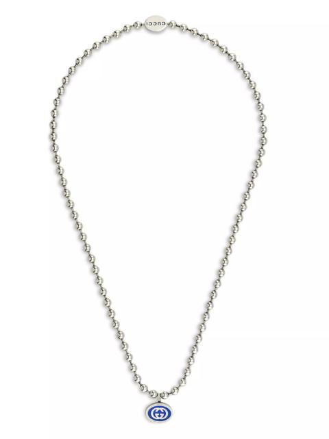 GUCCI Sterling Silver Boule Blue Enamel Logo Beaded Pendant Necklace, 21.6"
