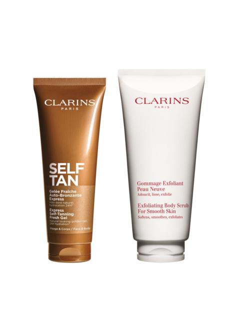 CLARINS Tan + Exfoliate Duo - Self Tanning Fresh Gel & Exfoliating Body Scrub For Smooth, Sun-kissed Skin