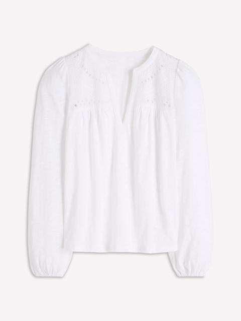 BODEN Woven-Mix Notch Neck Top-White