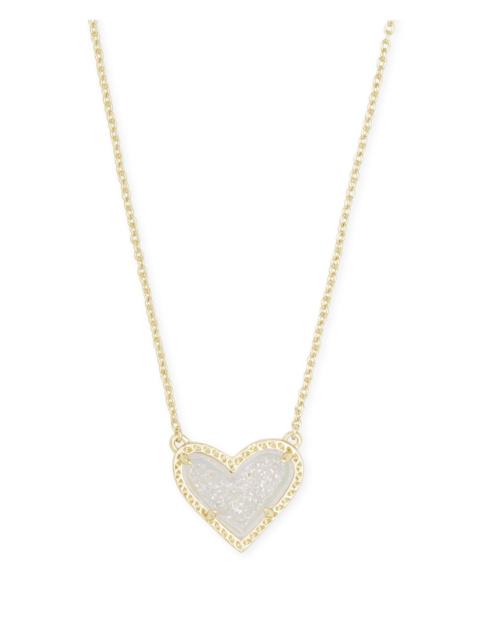 KENDRA SCOTT Ari Heart Gold Extended Length Pendant Necklace in Iridescent Drusy