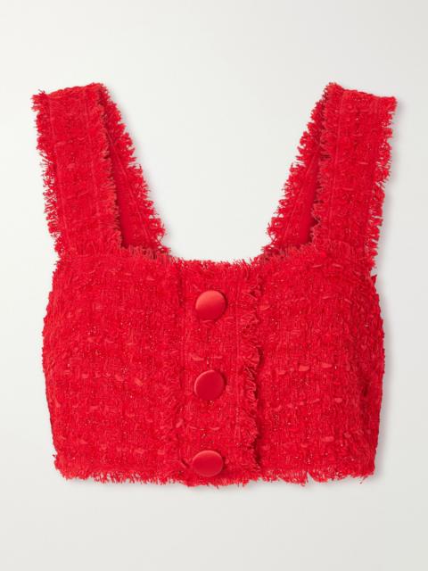 Dolce & Gabbana Cropped frayed metallic cotton-blend tweed top Red
