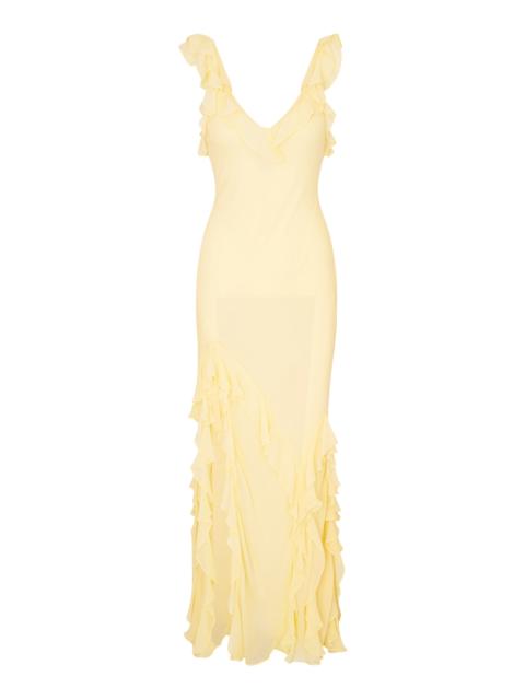 LoveShackFancy Roseline Ruffled Maxi Dress yellow