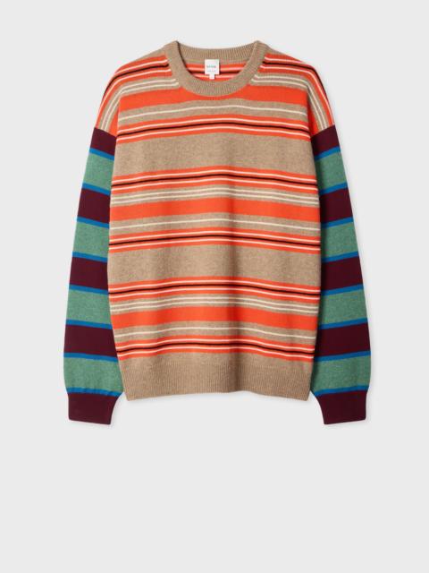 Paul Smith Orange Contrast-Sleeve Lambswool-Cotton Stripe Sweater