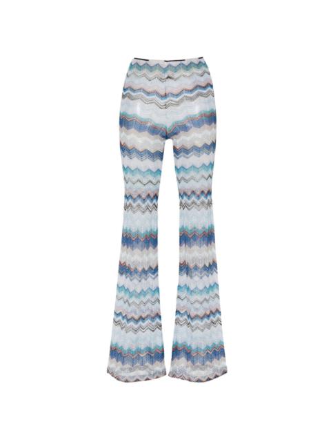 crochet-knit flared trousers