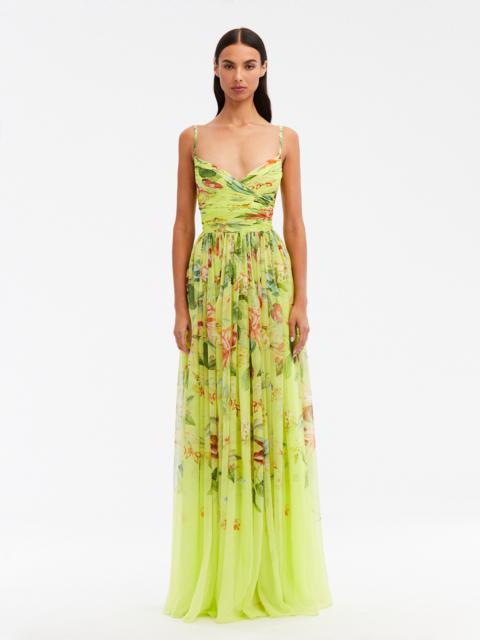 Oscar de la Renta DEGRADÉ FLORA & FAUNA DRAPED CHIFFON GOWN