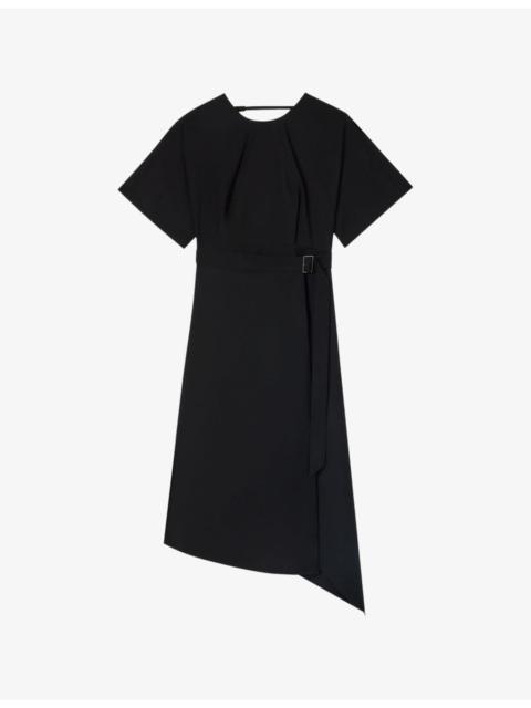 WHISTLES Asymmetric Buckle-Embellished Woven Midi Dress