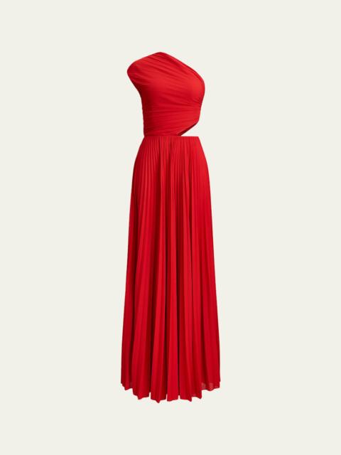 Ralph Lauren Holin Pleated Jersey One-Shoulder Gown