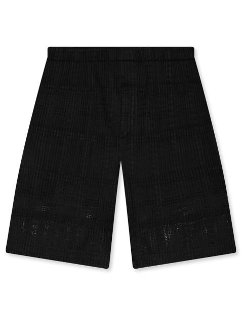ISSEY MIYAKE LACE GRID PLEATS SHORTS - BLACK