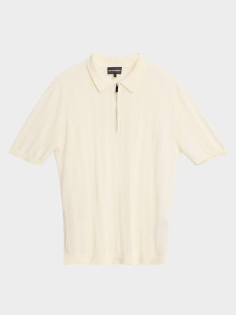 EMPORIO ARMANI Men's Textured Cotton Quarter-Zip Polo Shirt