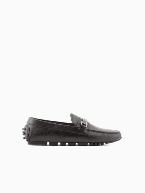 EMPORIO ARMANI Pebbled leather driving loafers with stirrup bar