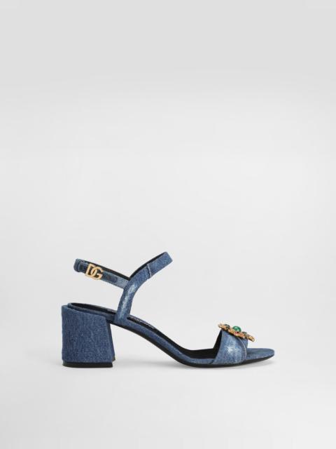Dolce & Gabbana Denim sandals with embroidery and stones
