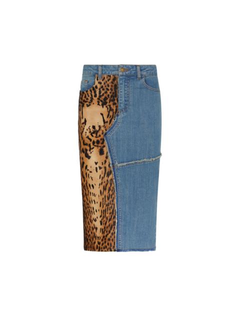 TOM FORD DENIM & CALF HAIR PENCIL SKIRT