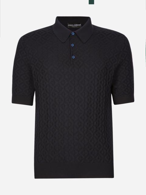 Short-sleeved silk polo-shirt